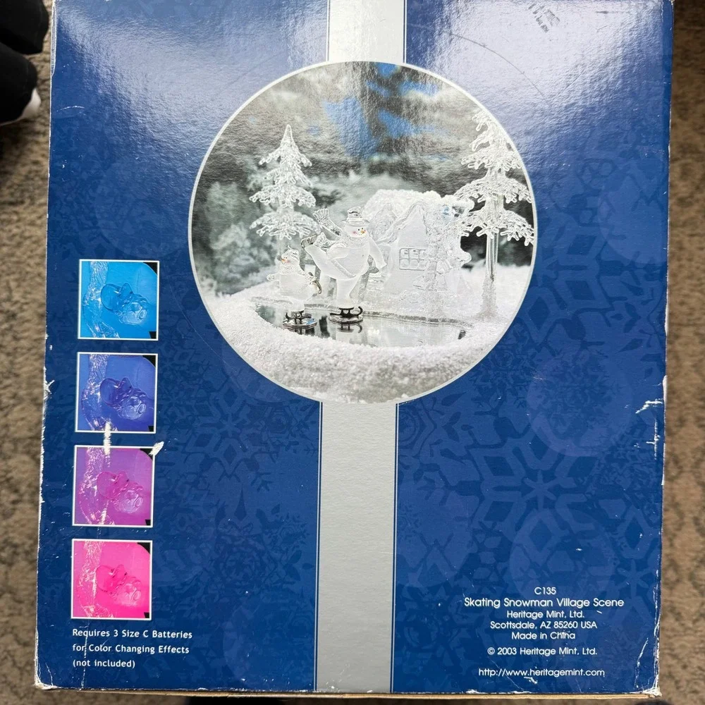 Heritage Mint Holiday Ice Sculptures Skating Snowman Village Scene C135 Light Up